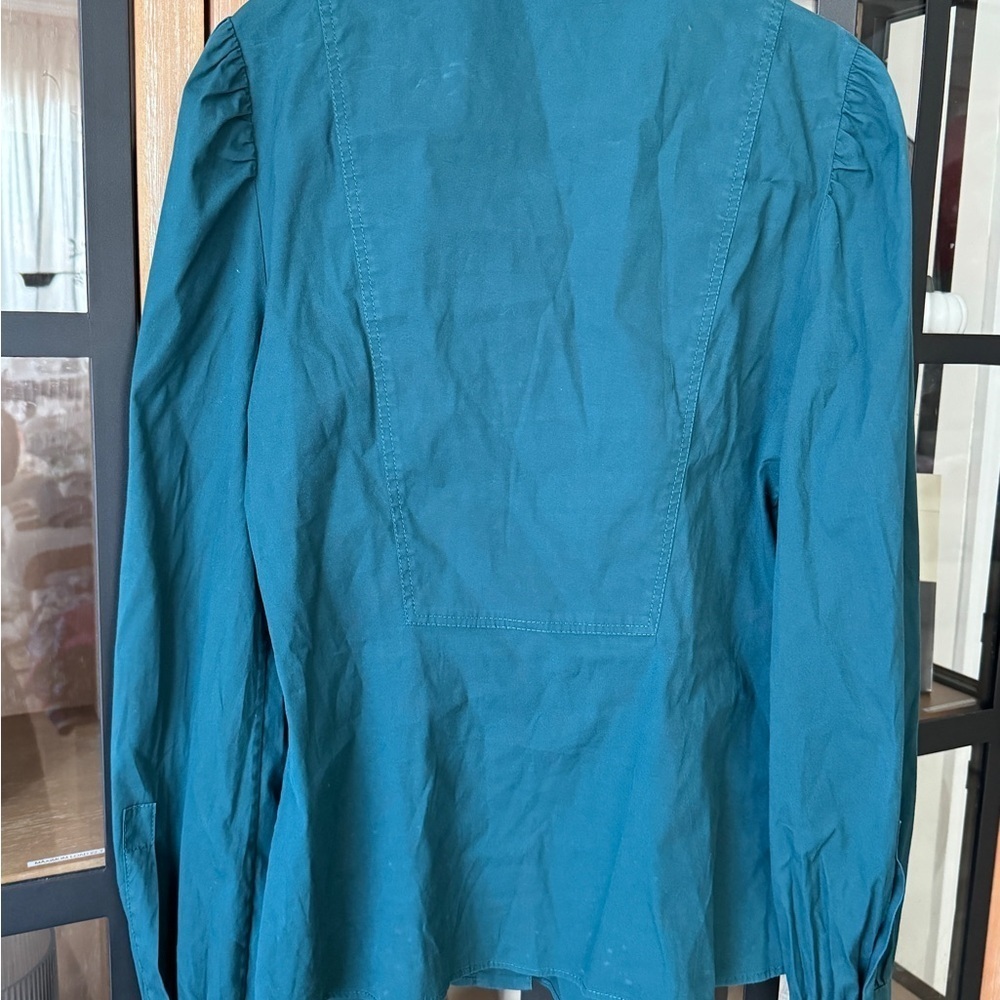 Vintage Gucci teal button up shirt blouse long sleeve top emerald brass work - Picture 5 of 13